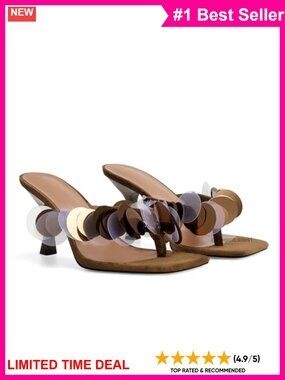 Women's Square Toe Kitten Heel Flip Flop Sandals Slip On Strappy Heels